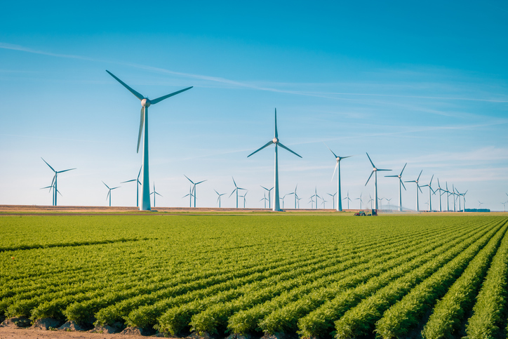 Wind turbines produce clean energy.