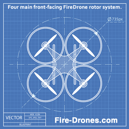 Muscular forward FireDrone propulsion is provided by 4 large embedded rotors.